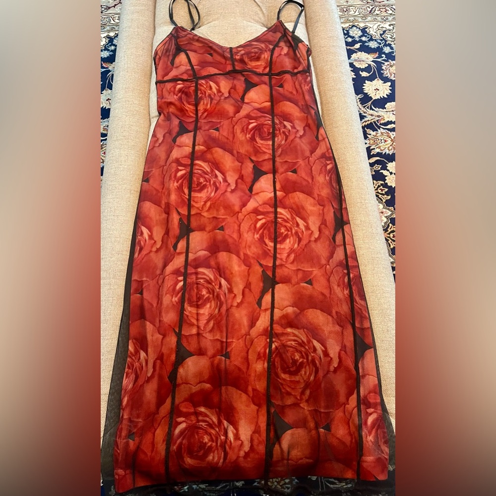Red Slip Midi Dress with Spaghetti Straps for Cocktail Night Out